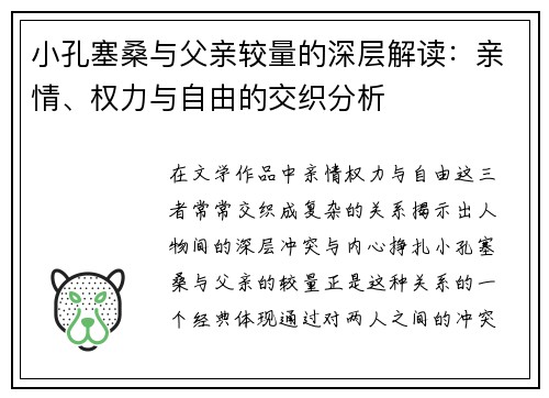 小孔塞桑与父亲较量的深层解读:亲情、权力与自由的交织分析 小孔塞桑与父亲较量的深层解读:亲情、权力与自由的交织分析